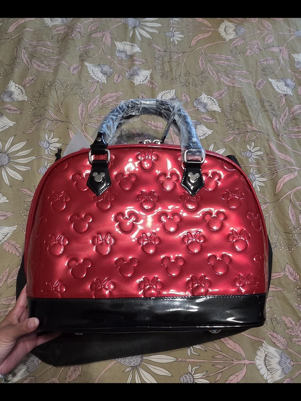Minnie & Mickey Red Metallic Dome Satchel